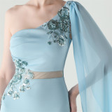 Women Tulle Shawl Beaded Tube Embroidery One Shoulder Evening Dress​