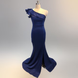 Women Summer Formal One Shoulder Shoulder High Slit Mermaid Evening Dress