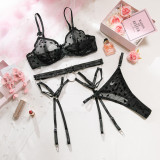 Women summer mesh heart-shaped bow metal ring garter Sexy Lingerie Set