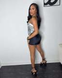 Fashionable Women's Print Sexy Strapless Two Piece Shorts Set