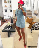Women's Summer Street Fashion Lace-up Short-Sleeved Denim Dress