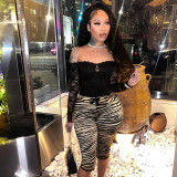 Women Summer Sexy Lace Leopard Print Capri Pants