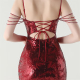 Women cross Lace-Up fishtail evening dress Formal Party evening dress