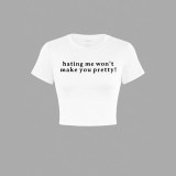Women Summer Letter Print Sexy Crop Short Sleeve T-shirt