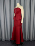 Strapless Beaded Fishtail Ruffled Slim Long Evening Dress