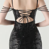 Women cross Lace-Up fishtail evening dress Formal Party evening dress