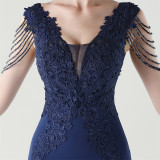 Women lace Beaded Lace-Up Formal Party evening dress