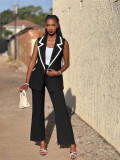Women's Sleeveless Patchwork Contrast Color Vest Pants Two Piece Set