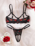 Women free-to-take-off crotch sexy underwear hot lips hollow Sexy Lingerie Set