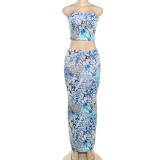 Summer Fashion Strapless Tie-Dye Print Two-Piece Skirt Set
