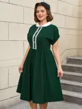 Plus Size Retro Peter Pan Collar Cocktail Elegant A-Line Dress