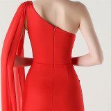 Women Tulle Shawl Beaded Tube Embroidery One Shoulder Evening Dress​