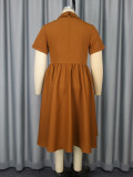 Plus Size Turned-Down Collar Lace-Up Bow Decoration A-Line Dress