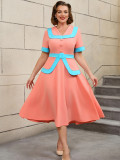 High-Waist Contrast Color A-Line Plus Size Formal Party Cocktail Dress