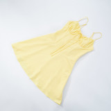 Women Lace Gathered Suspender Lace-Up Dress