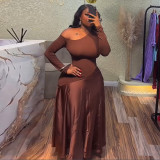 Women's Summer Slash-Shoulder High-Waist Slim Fit A-Line Long Dress