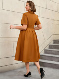 Plus Size Turned-Down Collar Lace-Up Bow Decoration A-Line Dress
