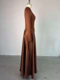 Women's Summer Slash-Shoulder High-Waist Slim Fit A-Line Long Dress
