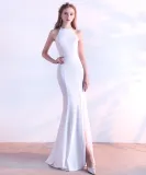 Plain Solid Halter Slit Mermaid Evening Dress