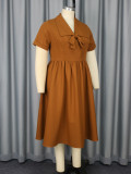 Plus Size Turned-Down Collar Lace-Up Bow Decoration A-Line Dress