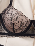 Women hollow mesh flower embroidery gathered bra See-Through Sexy Lingerie Set
