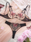 Women mesh butterfly embroidery with steel ring sexy See-Through Sexy Lingerie Set