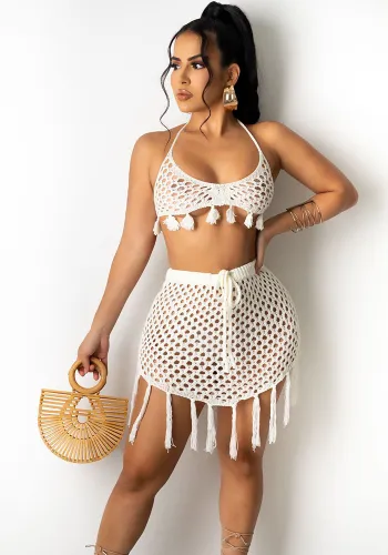 Knitting Mesh Beach Two-Piece Skirt Set