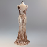 Sequin Slim Deep V Flower Women's Party Evening Dress