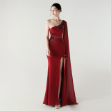 Women Tulle Shawl Beaded Tube Embroidery One Shoulder Evening Dress​