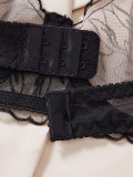 Women hollow mesh flower embroidery gathered bra See-Through Sexy Lingerie Set