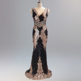 Sequin Slim Deep V Flower Women's Party Evening Dress