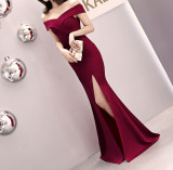 Women Summer Formal Off Shoulder High Slit Mermaid Evening Dress