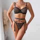 Women summer mesh heart-shaped bow metal ring garter Sexy Lingerie Set