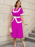 High-Waist Contrast Color A-Line Plus Size Formal Party Cocktail Dress