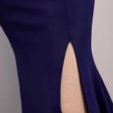 Women Summer Formal Off Shoulder High Slit Mermaid Evening Dress