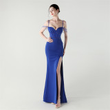 Women lace mesh herringbone Lace-Up beaded Formal Party evening dress