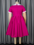Plus Size Contrast Color Polka Dot Rose A-Line Career Dress