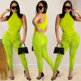 Women sexy Mesh See-Through Top and trousers Two Piece Set