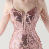Women cross Lace-Up fishtail evening dress Formal Party evening dress