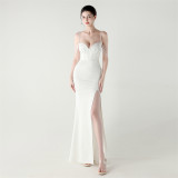Women lace mesh herringbone Lace-Up beaded Formal Party evening dress