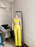 Women Halter Neck Strapless gathered tie rope wide leg jumpsuit