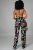 Sexy Women's Fashion Print Mesh Three-Piece Swimsuit