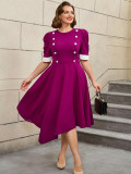 Plus Size Contrast Color Round-Neck Short-Sleeve Elegant Party Cocktail A-Line Dress