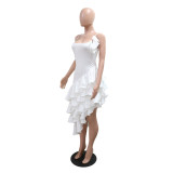 Summer Women's Solid Color Sexy Irregular Ruffle Straps Dress