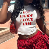 Women Summer Street Letter Print Sexy Crop Short Sleeve T-shirt