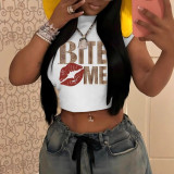 Women Summer Letter Print Sexy Crop Short Sleeve T-shirt