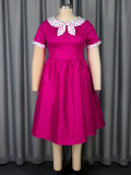Plus Size Contrast Color Polka Dot Rose A-Line Career Dress