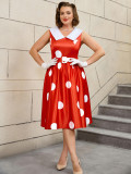 Plus Size Wedding Satin Turned-Down Collar Sleeveless Polka Dot Party A-Line Dress