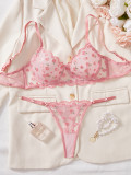 Women mesh flower embroidery ultra-thin See-Through Sexy Lingerie Set