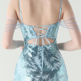 Women cross Lace-Up fishtail evening dress Formal Party evening dress